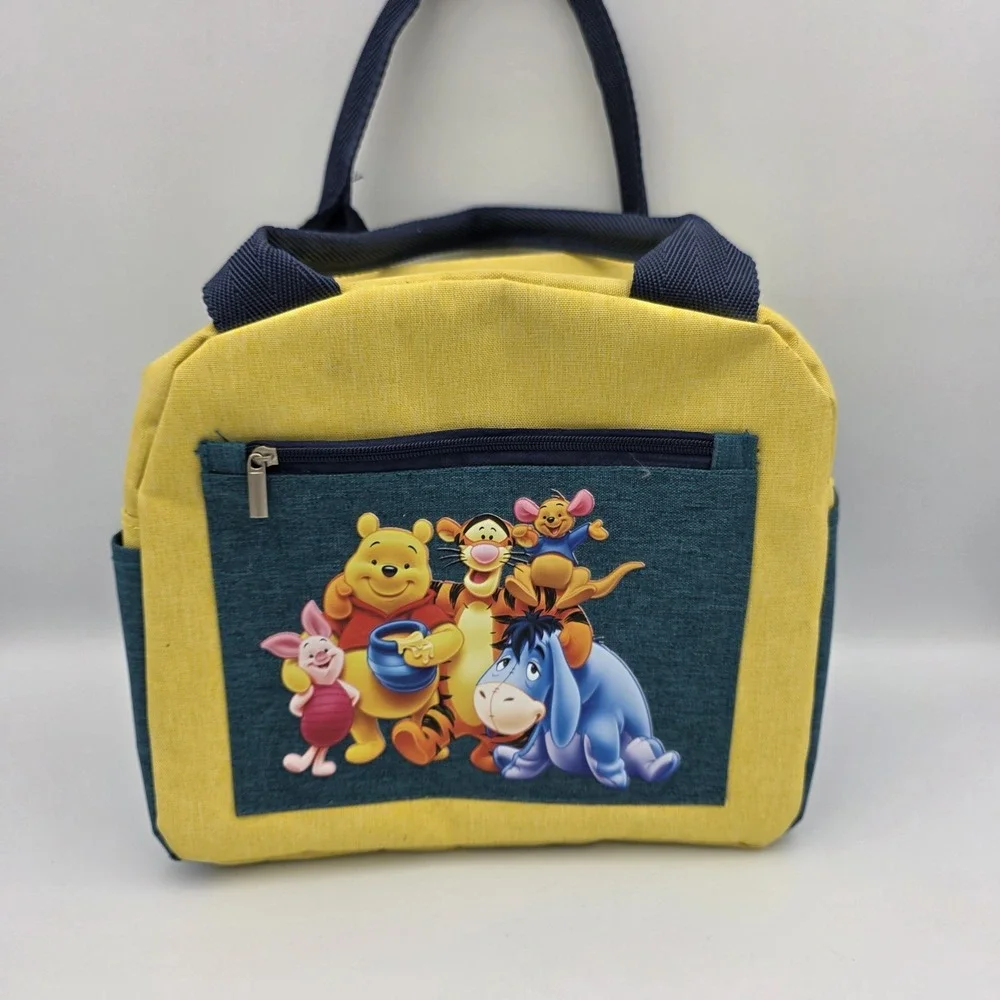 Disney Winnie The Pooh Lunch Bag Thermal Lining Zipper Handles Yellow Green